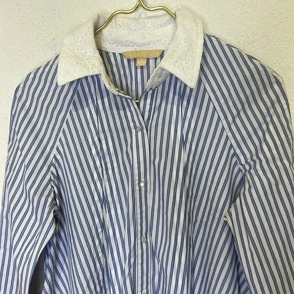 HOPE and HARLOW Blue White Striped Swingy Shirt Dress size 8 - Picture 4 of 7